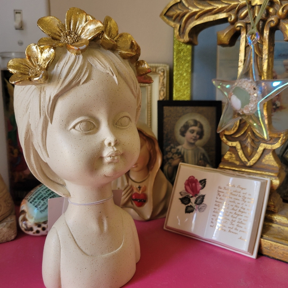 Boho Girl Figure with Flower Headband ~ Whimsical Cottage Hippie Cute! w/Tag